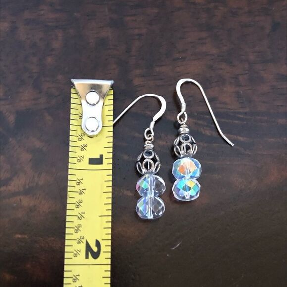Handmade Silver Iridescent Beaded Earrings - Picture 2 of 2